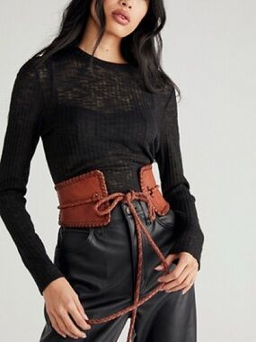 S/M leather corset belt warm brown by free people
